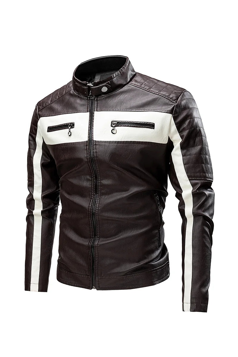 Winter standing collar leather jackets men's large size motorcycle jacket men