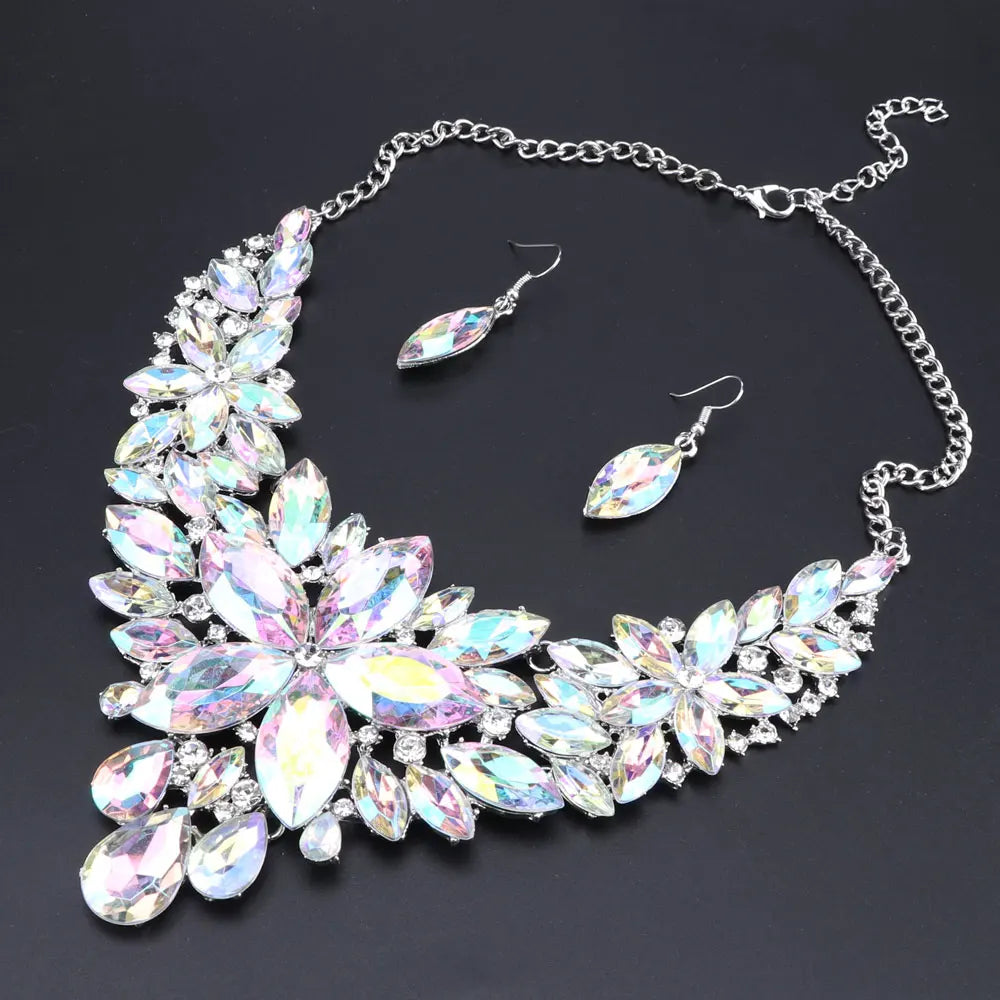 Indian Bridal Jewelry Sets Jewellery Flower Crystal Necklace Earrings Sets