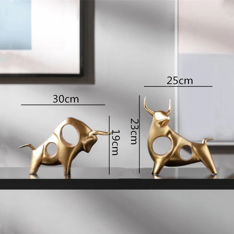 Creative Resin Animal Sculpture Abstract Simulation Cattle Bull Statue Golden Hollow Modern Home Decoration