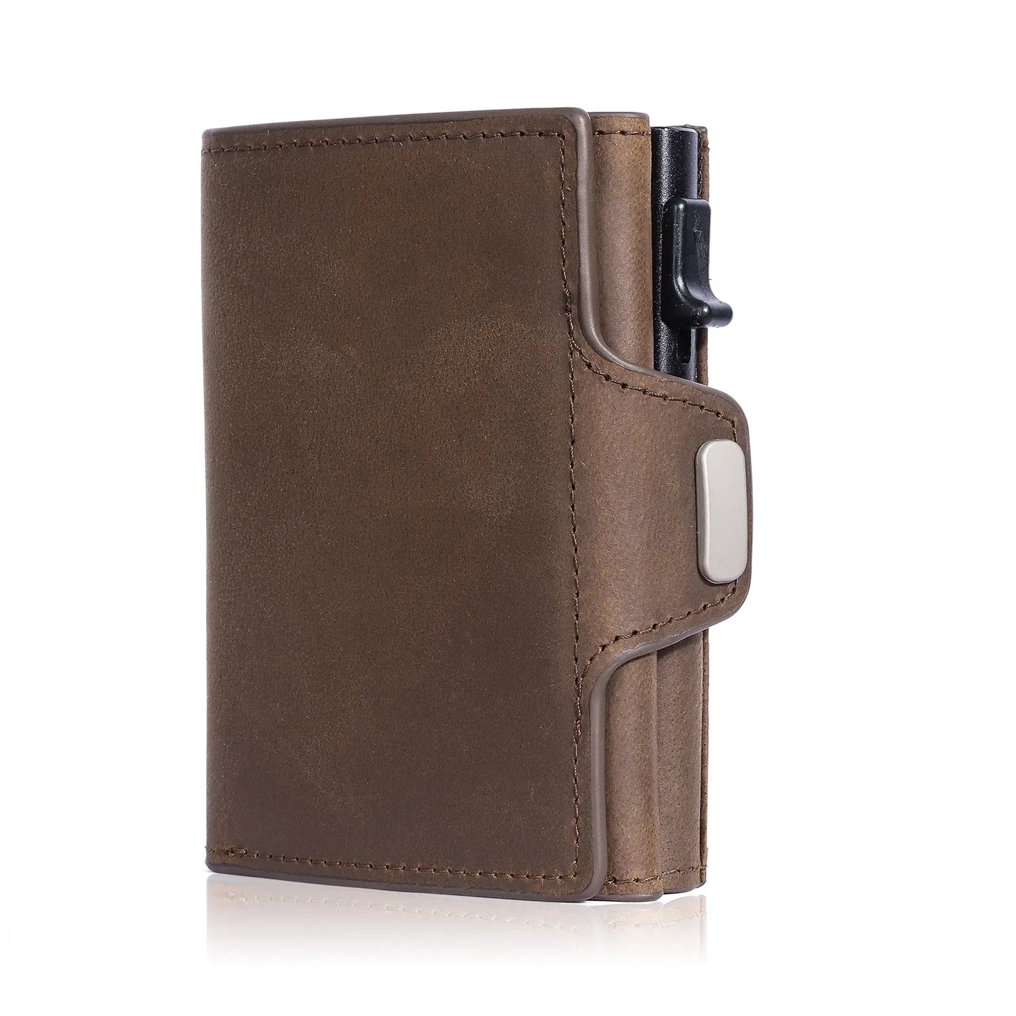 Pop-Up Credit Card Case with  Protection Genuine Leather  Wallet with Compartment for Notes and Coins for Men and Women