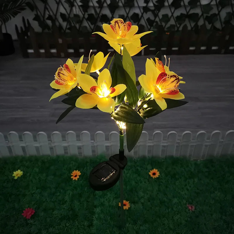 1pc Artificial Flower Lawn Lights 7-head Solar Orchid Lights Yard Garden Decoration LED Solar Ground Lights