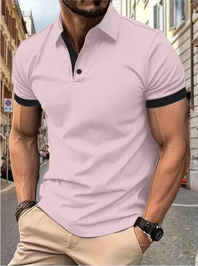 Men's short sleeve color matching fashion with men's lapel short sleeve