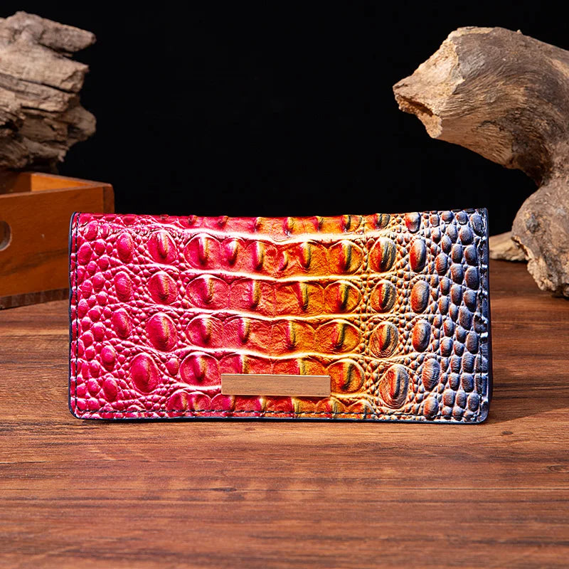 Simple and fashionable crocodile pattern solid color block wallet