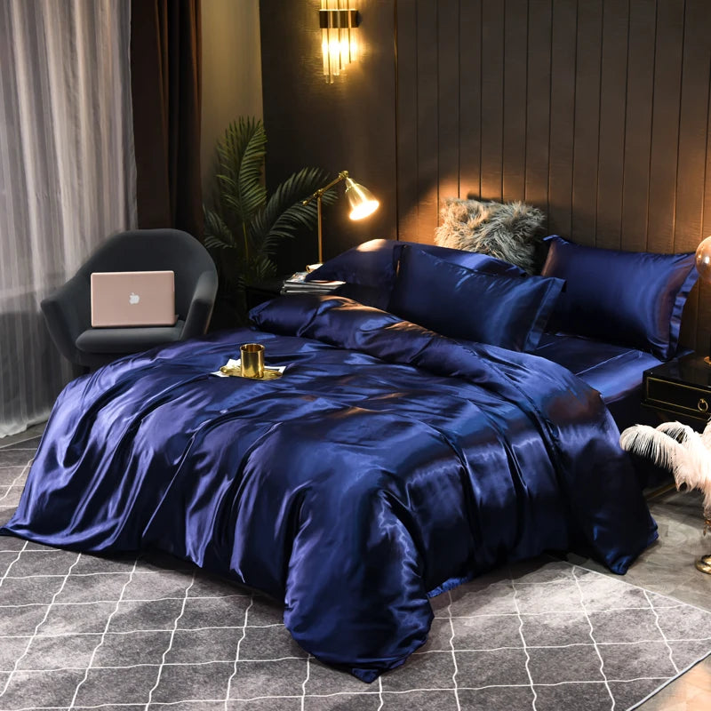 High-Quality Satin Bedding Set Solid Color Silky Smoothness Quilt Cover   Single Double Twin King   Duvet Cover Set