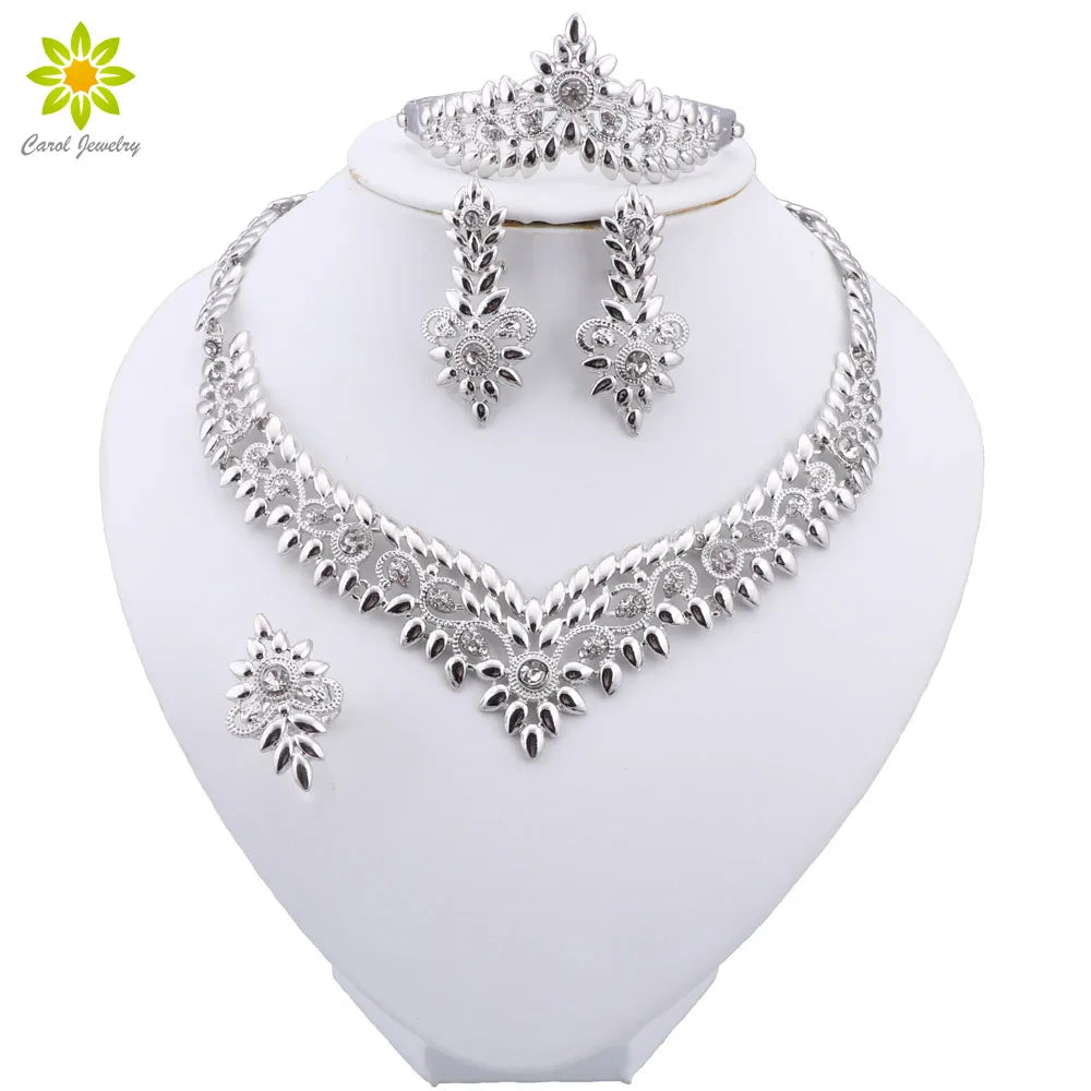 Trend African Jewelry Bridal Nigerian Design Sliver Plated Necklace Set