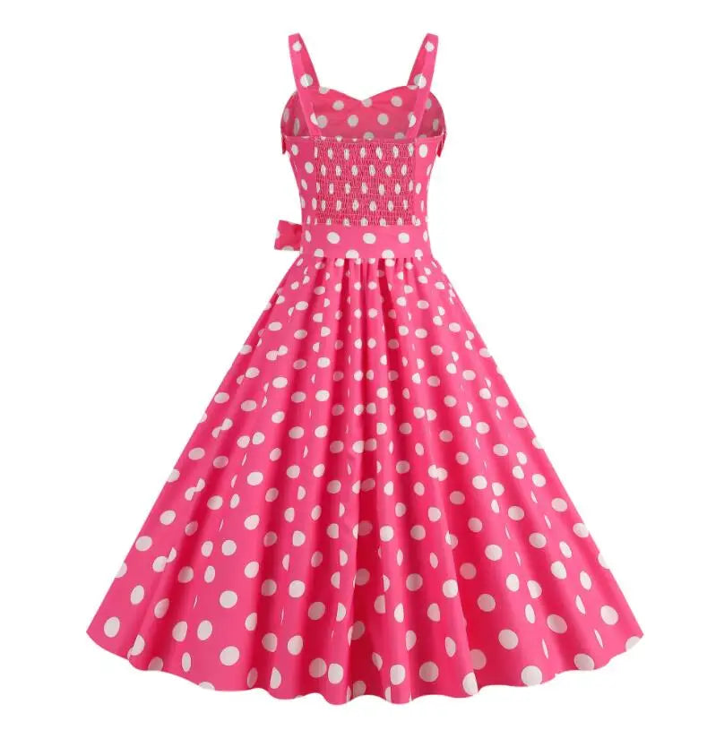 Women's Summer Dress Sexy Retro Pink Plaid Suspender Gown Christmas Party Clothes Robe Femme High-Waisted Dress - Hiron Store