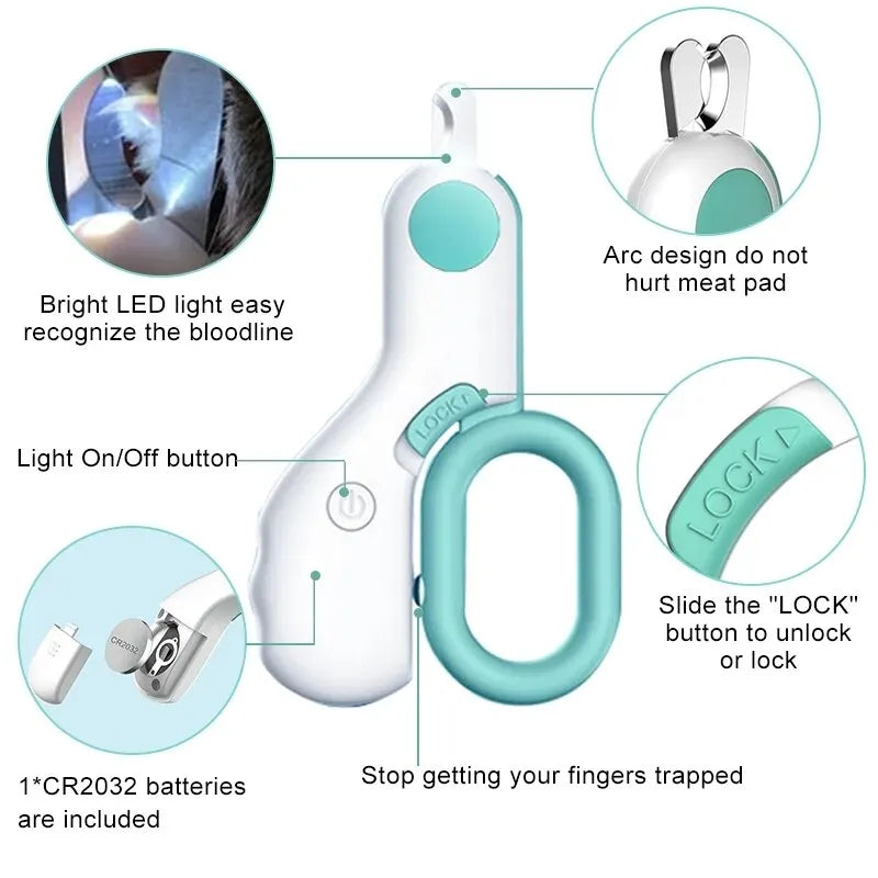 LED Light Cat Dog Nail Clipper Cutter Professional Pet Claw Trimmer with Safety Lock Puppy Kitten Animals Care Grooming Tool Kit - Hiron Store