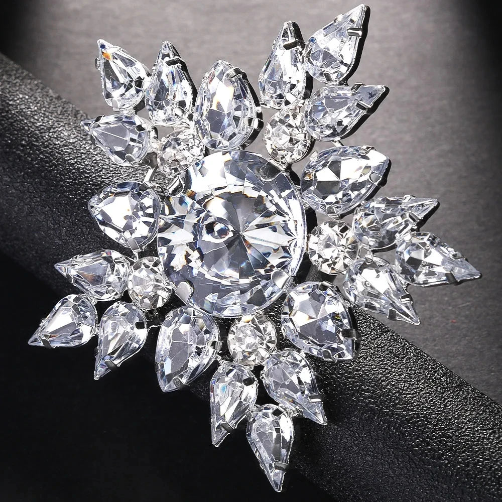 Snowflake Finger Ring Wedding Hand Accessories Round Rhinestone Open Ring Jewellery