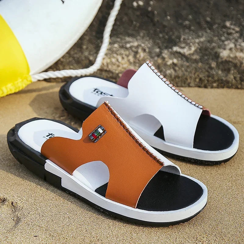 Men's Summer Sandals Original Leather Comfortable Slip-on Casual Sandals Fashion Men Slippers