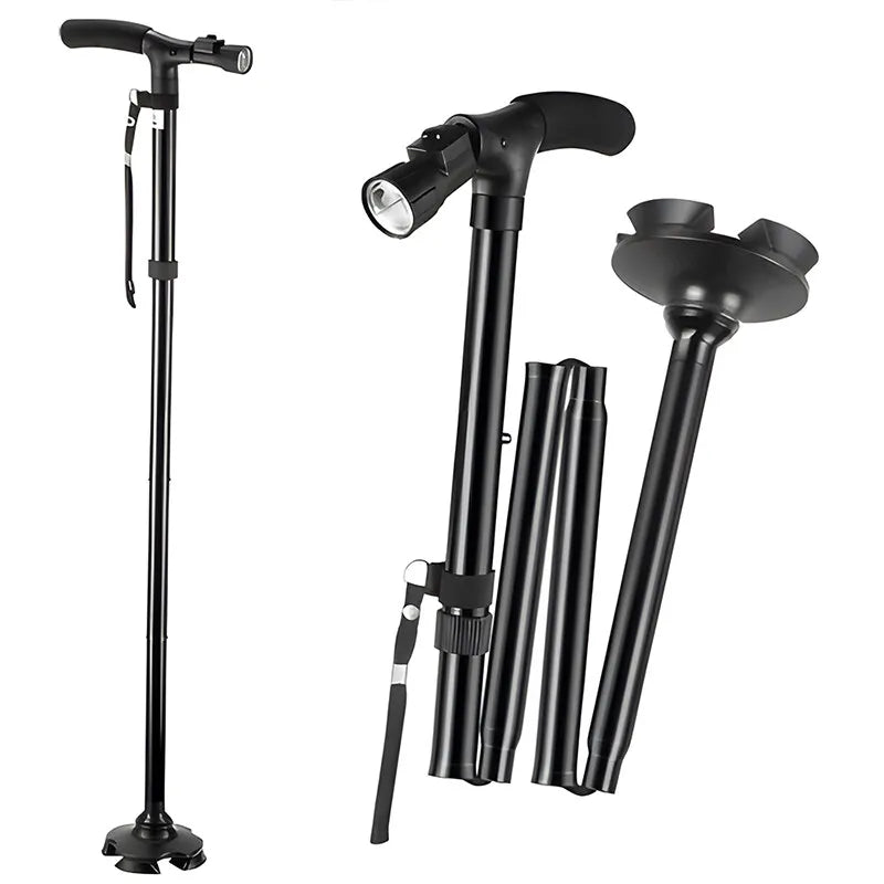 Folding Cane with LED Light Adjustable Lightweight Collapsible Aluminum Anti-Slip Foldable Walking Stick Cane for Seniors Adults