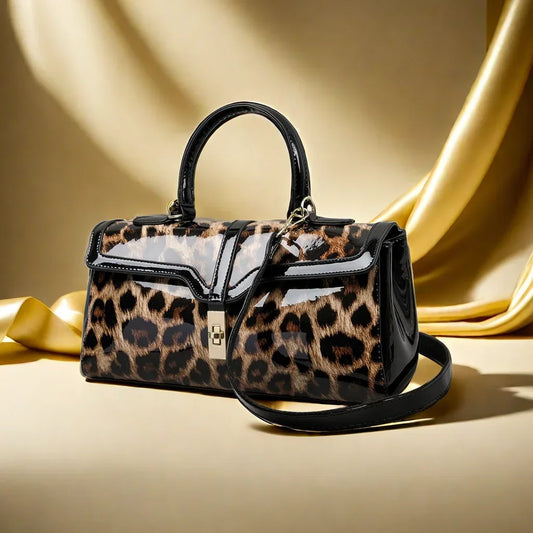 Luxury Leather Handbag Leopard Print Women Shoulder Hand Bags