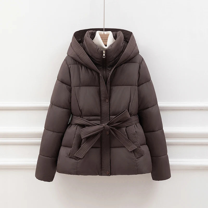 Women's Short Padded  Winter Jacket, Winter Cotton Puffer Coat, with Hood Drawstring Slimming Trendy, Commute Style Long
