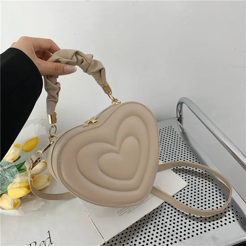 Fashion Love Heart Shape Shoulder Bag Small Handbags Designer Crossbody Bags For Women Solid Pu Leather Top Handle Bag - Hiron Store