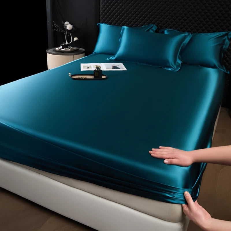 Solid Color Fashion Satin Fitted Sheet Rayon Mattress Cover with Elastic Band Bed Sheet Bedding 140x200 160x200