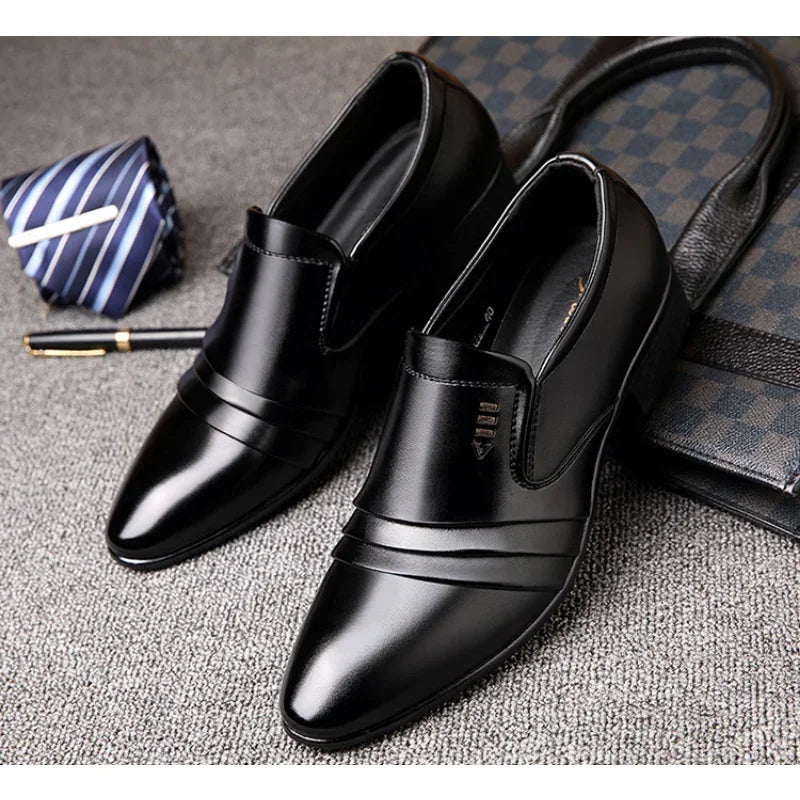 Men's  PU Leather Fashion Business Loafers Pointy Black Oxford Breathable Shoes