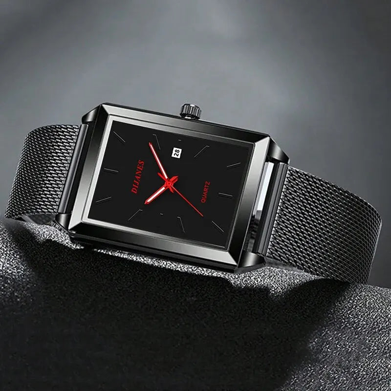 Watches Luxury Black Square Stainless Steel Mesh Belt Watch