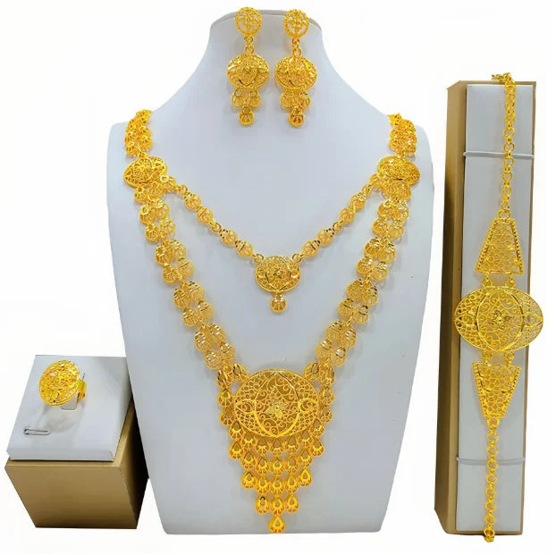 Indian Bridal Jewelry Sets For Women Wedding Ethiopian 24K Gold Plated Necklace And Earing Jewellery