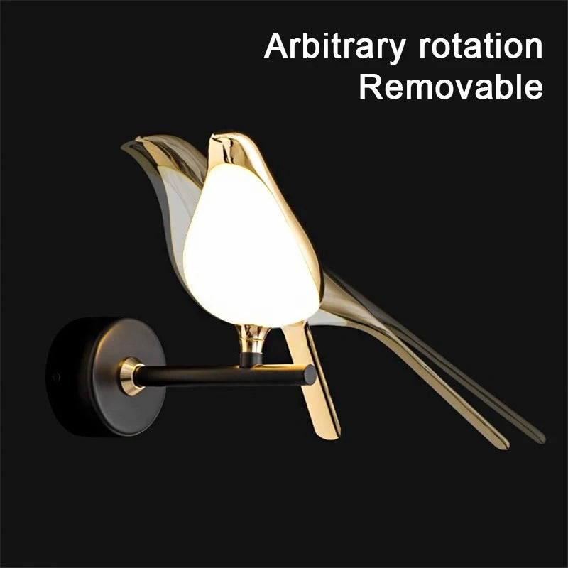 LED Golden Bird Wall Lamp Parlor Bar Bedside Hanging Light Novelty Rotatable Wall Lamp