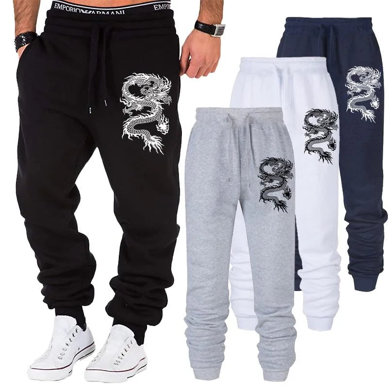 Dragon Printed Jogger Pants Men Fitness Gyms Pants Sweatpants Trousers