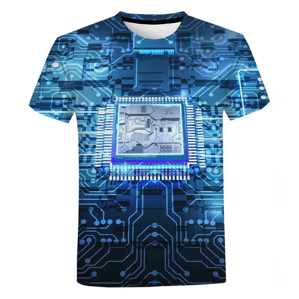 3D Printed Circuit Board Graphic T Shirt for Men Summer Casual T-shirt Casual Electronic Chip Creative Tee Shirts Women Gym Tops - Hiron Store