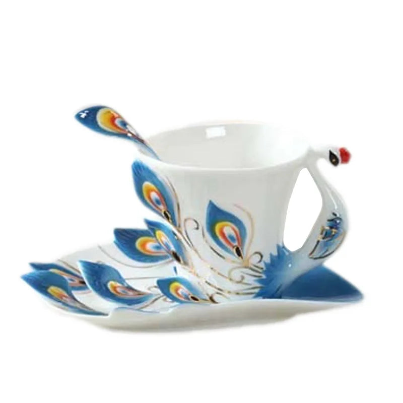 Creative Tea Set Teacup Ceramic Coffee Cup Simulated Peacock Coloured Bird Mug