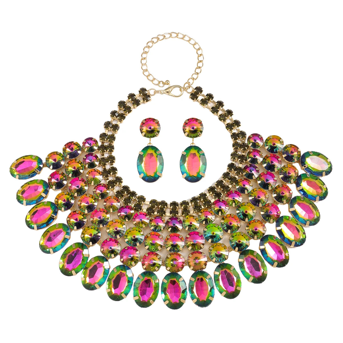 Style Full of Rhinestone Necklace Earrings Set For Multiple Color Options