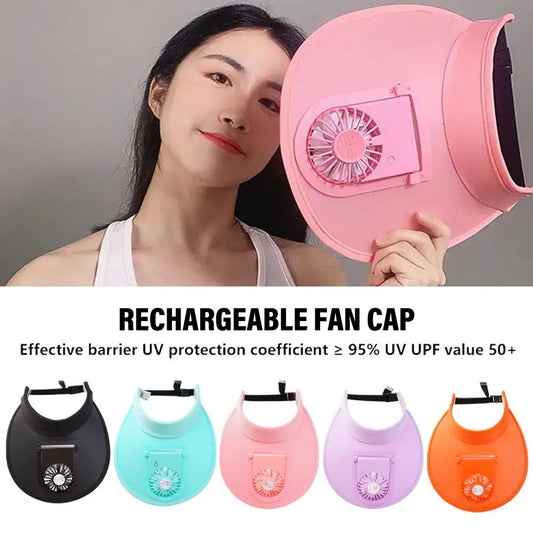 Breathable Women Summer Sun Hats Adjustable With Rechargeable Fan Cycling Hat