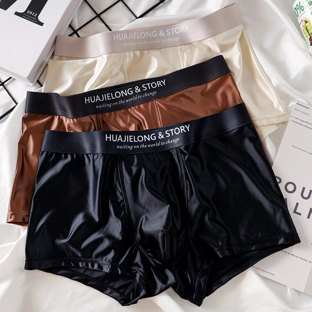 3PCS/Pack Luxury Ice Silk  Boxers  Smooth Cool Solid Men's Underpants Breathable Mesh  Underwear