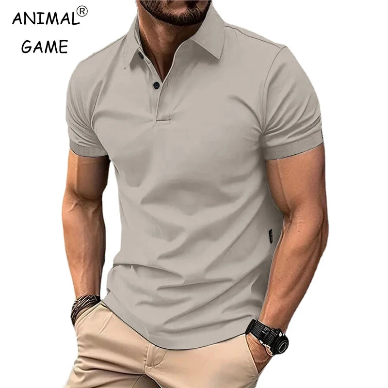 Summer Men's Solid Colour Polo Shirt Short Sleeve Lapel Button T-shirts Tops