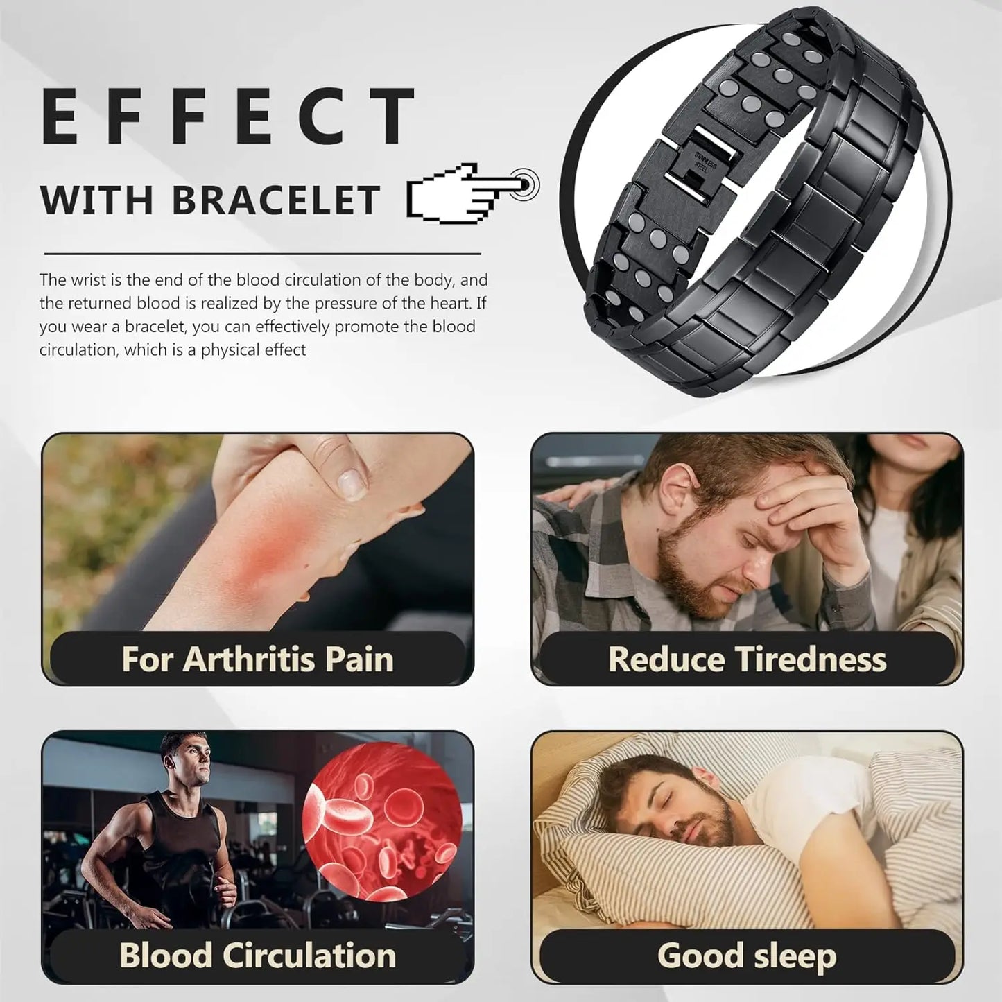 Titanium Steel Bracelets with 3X Ultra Strenth Neodymium Magnets Adjustable Health Magnetic Therapy Link Bracelet