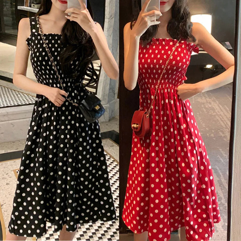 Women's Dresses 2024 Summer Fashion Loose None Sleeve Polka Dot Shoulder Sexy Dresses