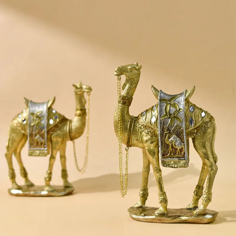 Turkish Resin Golden Camel Sculpture Feng Shui Figurines Home Decoration Ornament