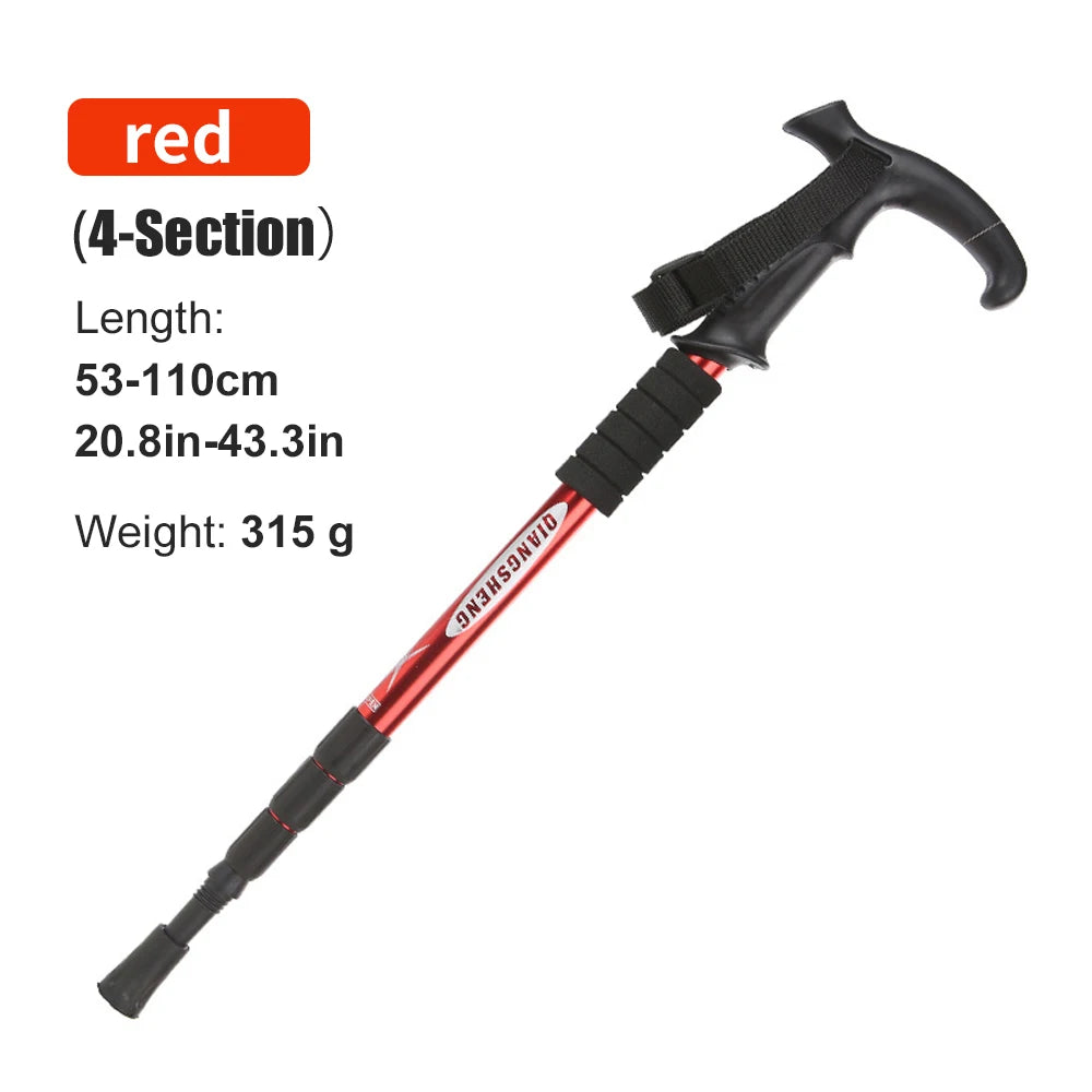 Outdoor Folding Trekkings Pole 4-Section Portable Walking Hiking Telescopic Stick Lightweight Camping Climbing Trekking Stick