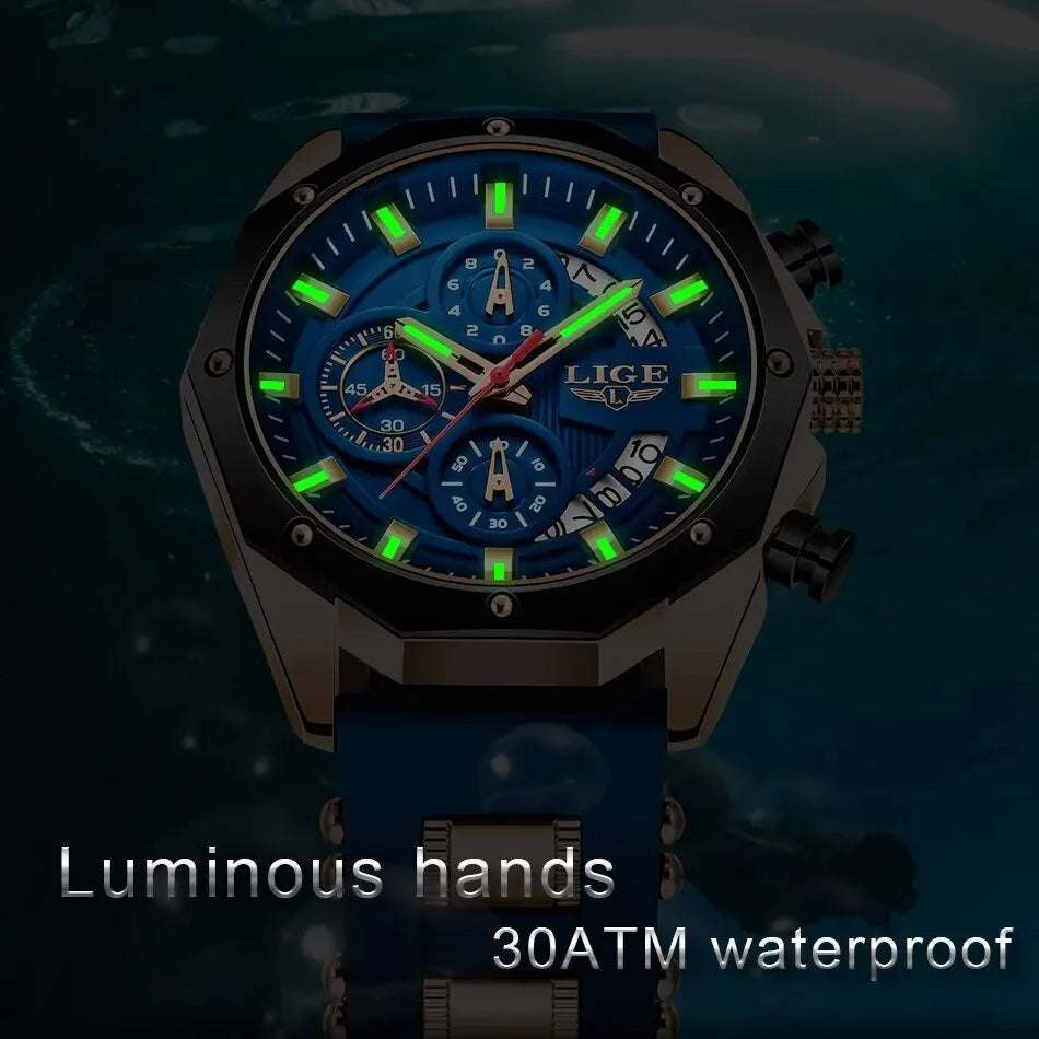 Luxury Silicone Sport Watch Men Quartz Date Clock Waterproof Wristwatch Chronograph