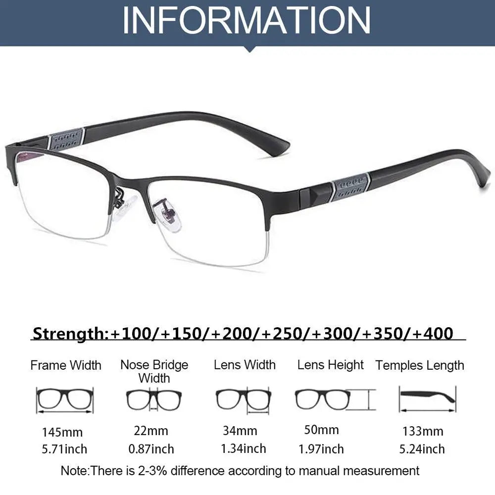 Metal Anti-blue Light Reading Glasses Farsighted Eyeglasses Men Business Eyewear Diopter 0 +1.0 +1.5 +2.0 +2.5 +3.0 +3.5 +4.0 - Hiron Store