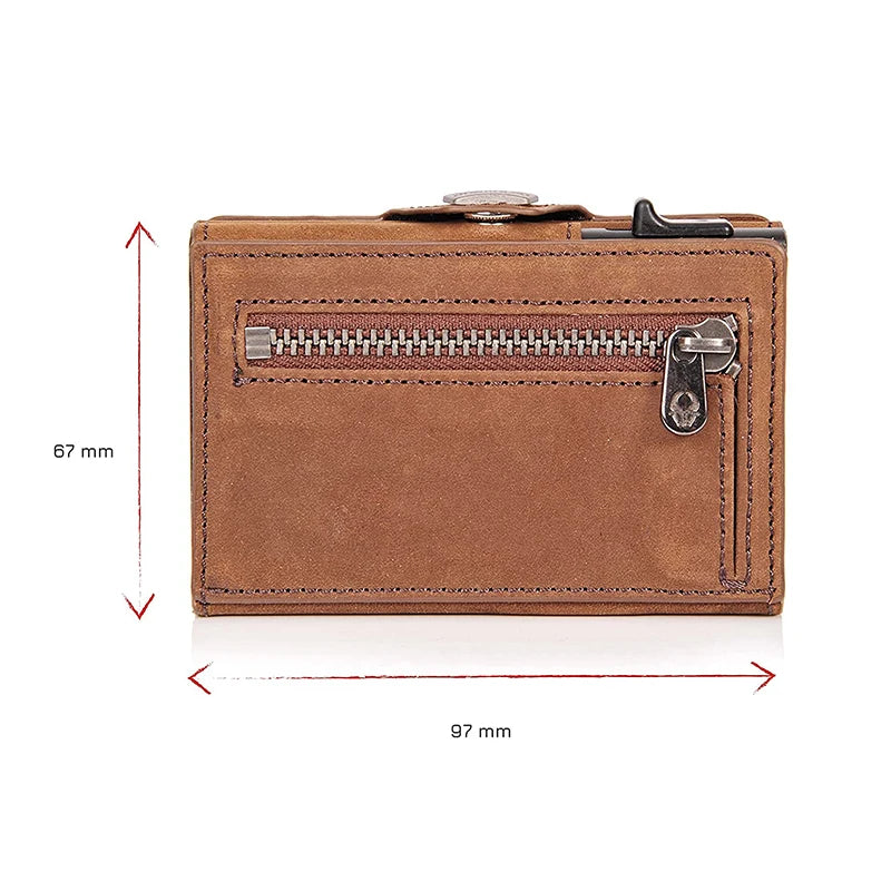 Pop-Up Credit Card Case with  Protection Genuine Leather  Wallet with Compartment for Notes and Coins for Men and Women