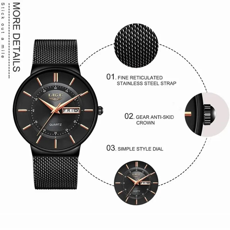 Luxury Watches Waterproof Ultra Thin Date Clock Steel Strap Casual Quartz Watch