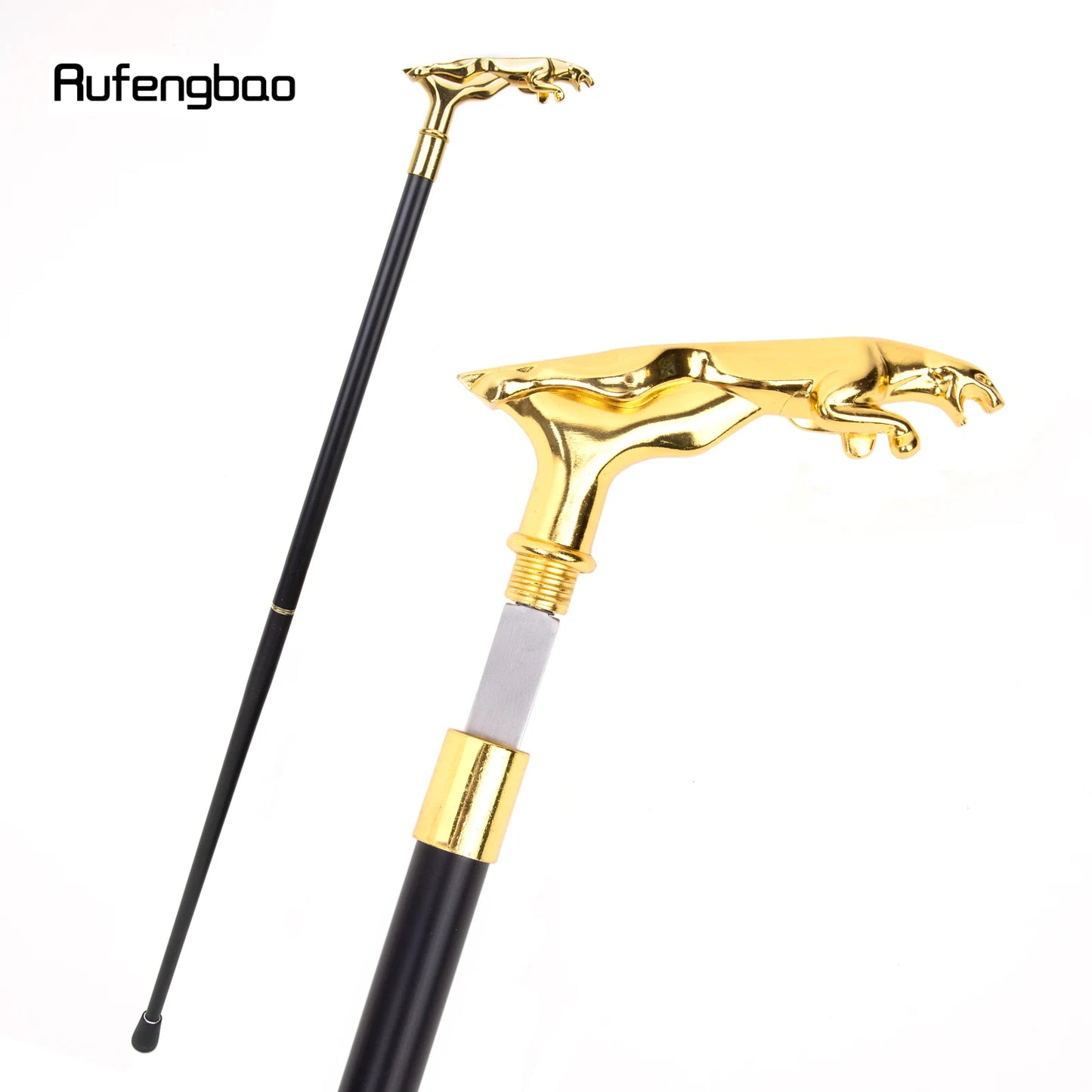 Gold Luxury Leopard Handle Walking Stick with Hidden Plate Self Defense Fashion Cane Plate Cosplay Crosier Stick 93cm