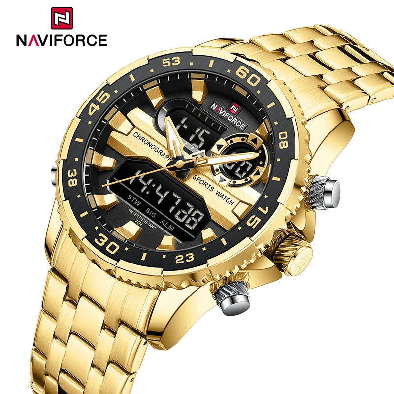 NAVIFORCE Brand Black Gold Men Watch Luxury Quartz Wrist Watches Sport Waterproof  Stainless Steel