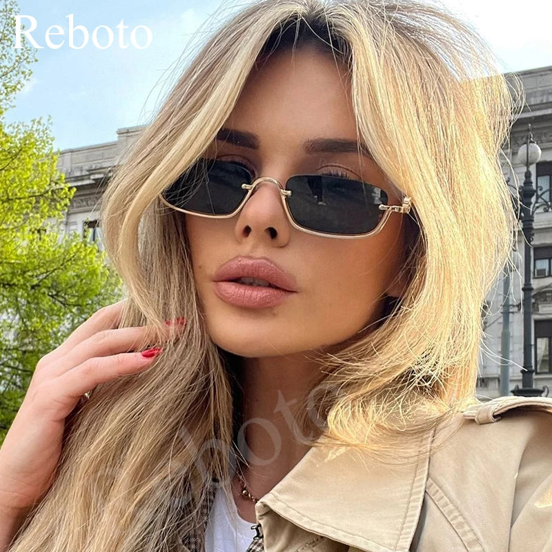 Small Square Women's Sunglasses Luxury Metal Half Frame Sunglasses Woman