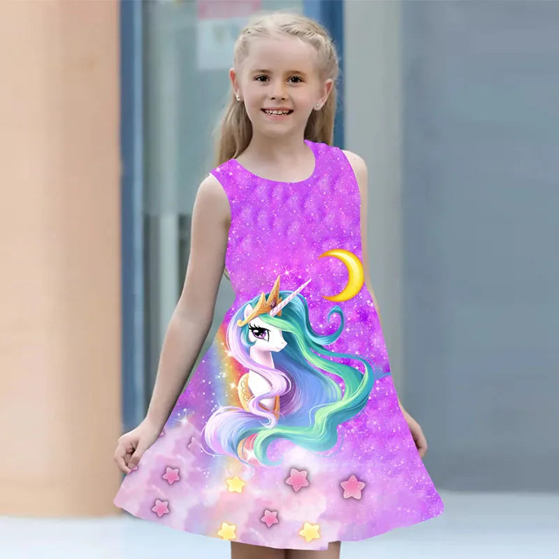 Kids Clothes Casual Sleeveless Cartoon 3D Print Princess Dresses