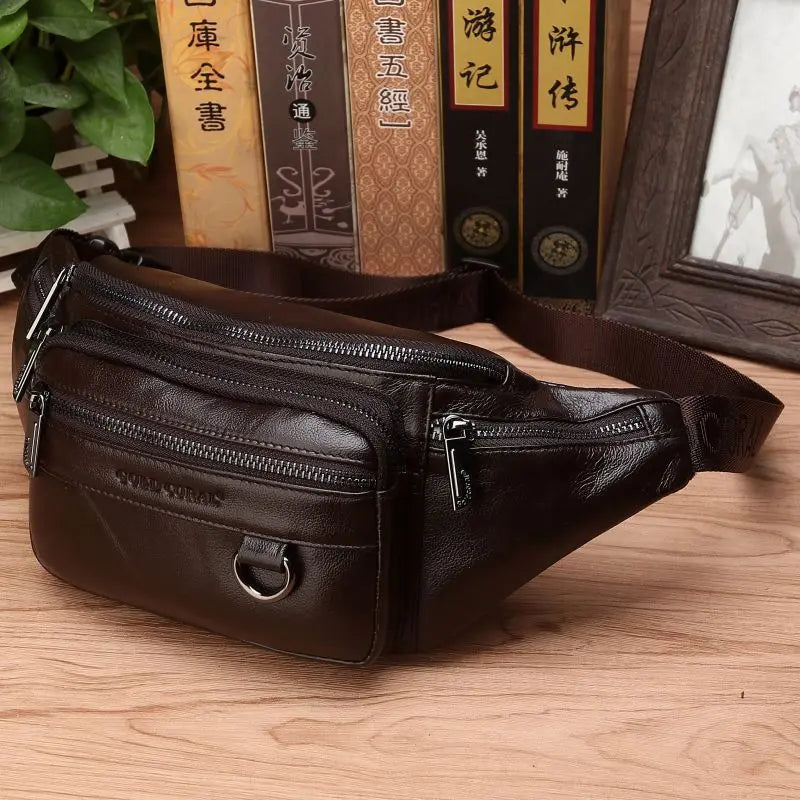 Genuine Leather Bag For Men Travel Retro Natural Skin Male Purse Cross Body Hip Bum Belt Bags