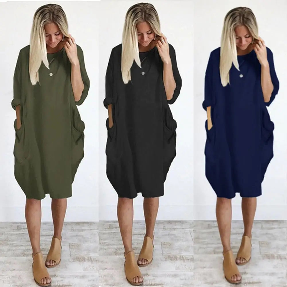 Women's Loose  Long Sleeved Summer Plus Size Dress - Hiron Store