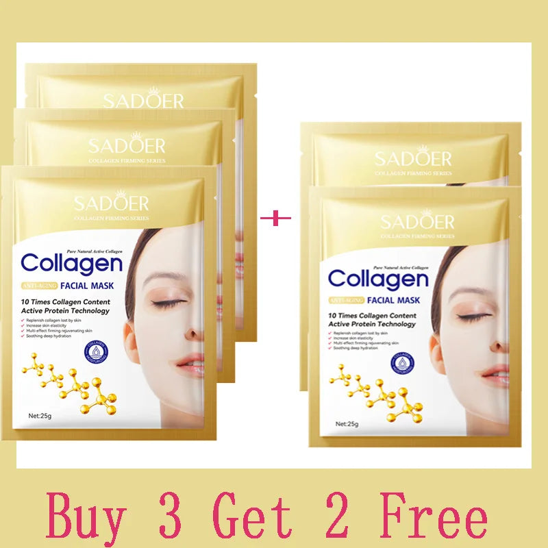 10PCS Collagen Anti-Wrinkle Facial Mask Anti-Aging Fade Fine Lines Moisturizing Brightening Korean Cosmetics