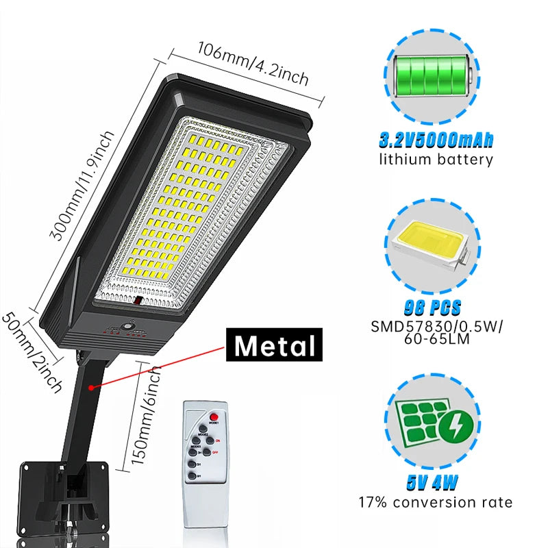 138LED Solar Light With Remote 3 Working Mode Solar Street Light Super Bright Outdoor Garden Waterproof Motion Sensor Solar Lamp - Hiron Store