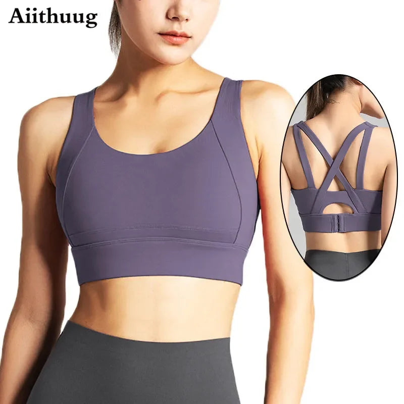 Bra Criss-Cross Back Padded Sports Bras Bounce Control Support