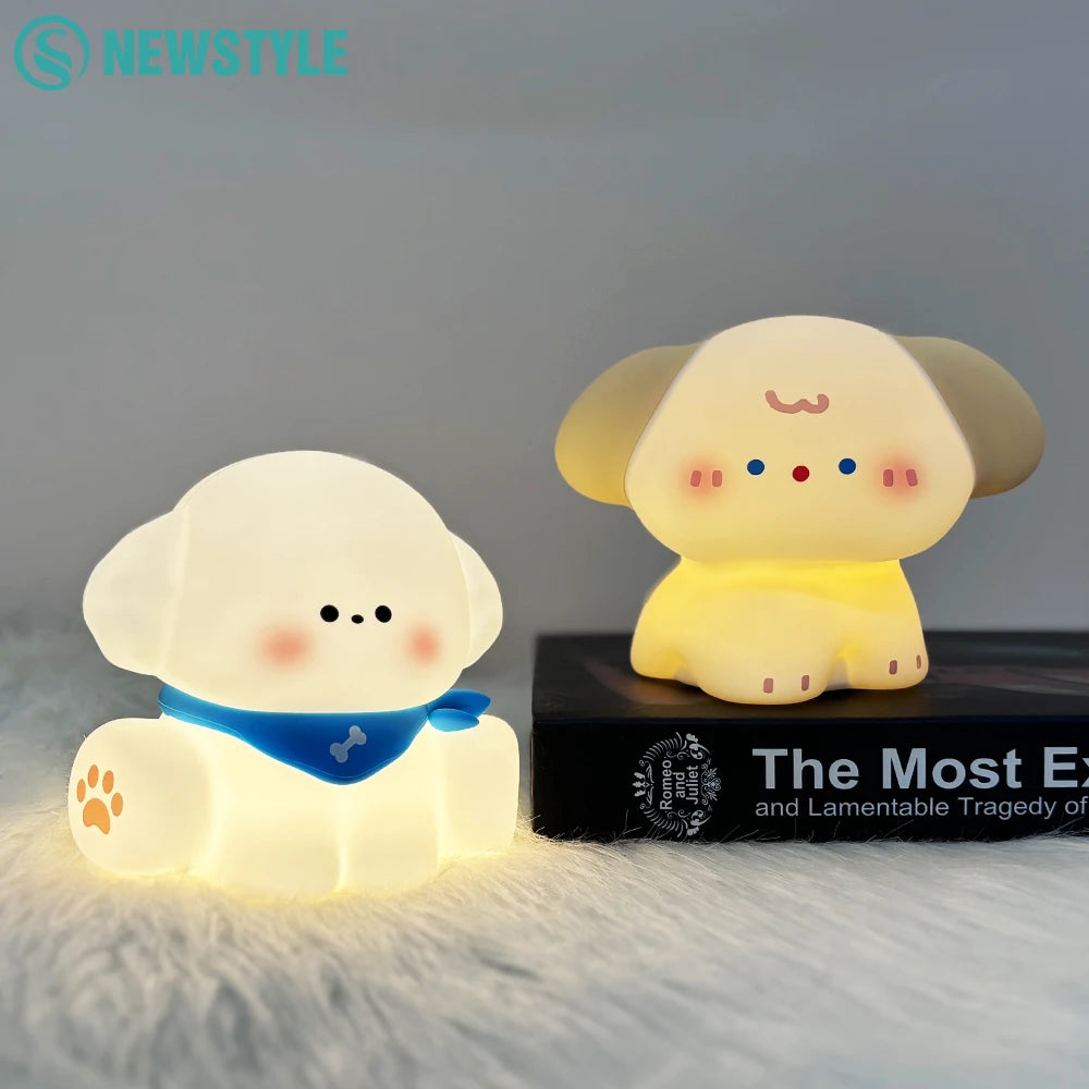 Cute Dog Silicone Night Light Rechargeable Dimmable Nursery Sleeping Lamp Kids Room Decor