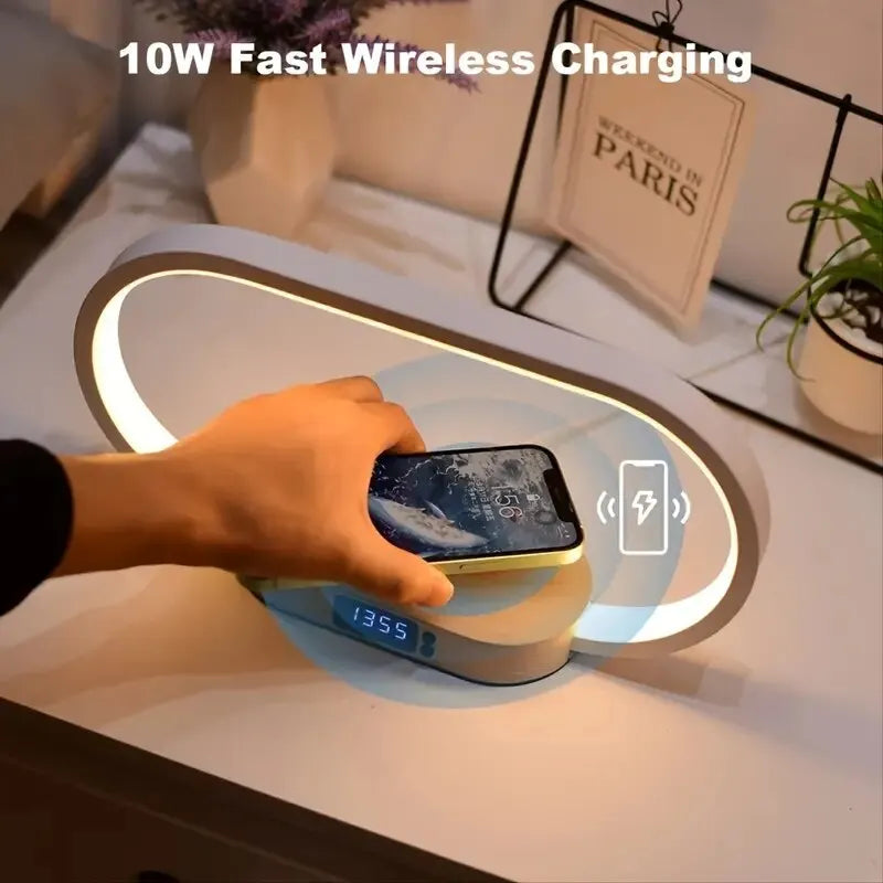 Wireless Charger Pad Stand Clock LED Desk Lamp Night Light USB Port Fast Charging Station Dock for iPhone Samsung