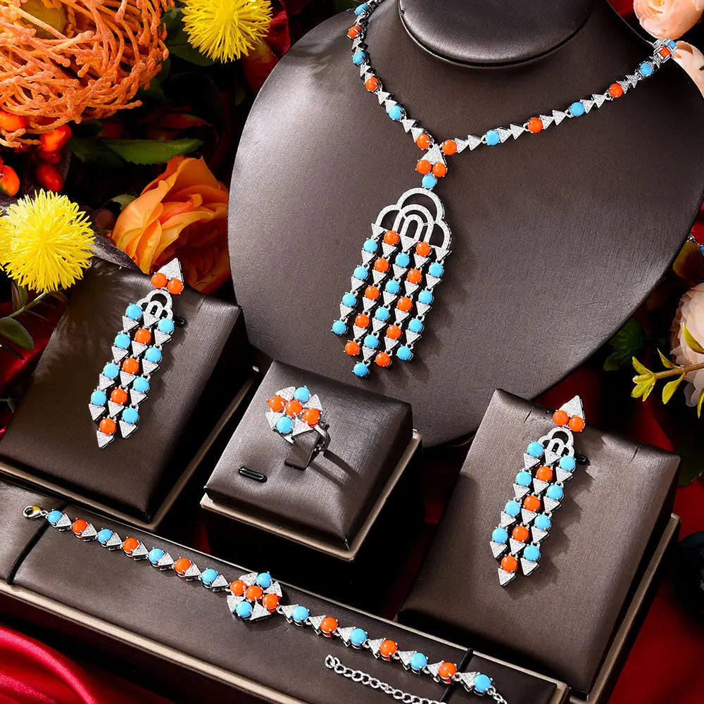 Dubai Bridal Jewelry Set For Women Wedding Party Nigerian African Necklace Earring Set