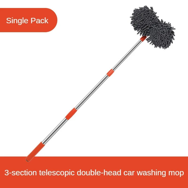 Car Washer Mop Foam Wash Double Brush Head Roof Window Cleaning Maintenance Telescopic Mop